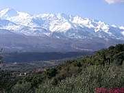 View of the White Mountains with the monastery of Karidi, Apokoronas